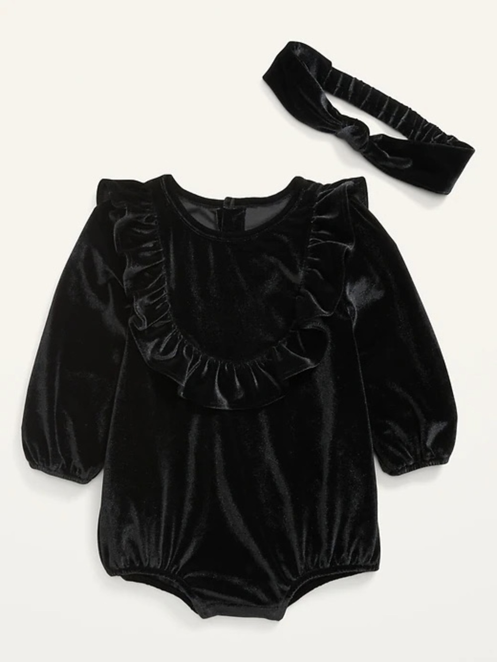 Black Velvet Ruffle 6-12M Baby Bubble